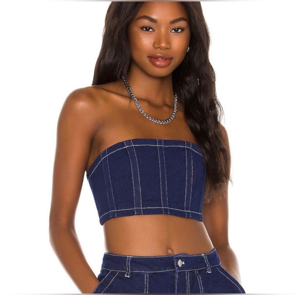 By DYLN Cooper Crop Tube Top Denim Strapless Revolve Corset Women’s Size S